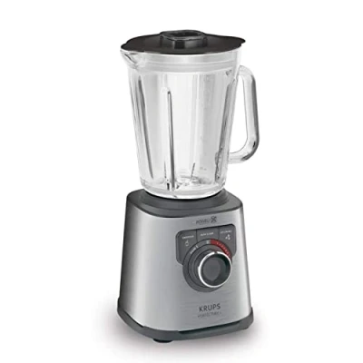 Abbildung von Krups KB403D Perfectmix + Hochleistungsstandmixer 1.200W 28.000 UpM 2L Glasbehälter 3 voreingestellte Programme Powelix Technologie Edelstahl/Dunkelgrau