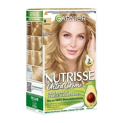 Abbildung von Garnier Nutrisse Dauerhafte Pflege Haarfarbe mit nährenden Fruchtölen, Coloration 8 Wochen Halt, Ultra Crème Tönung, 90 Hellblond