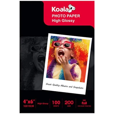 Abbildung von Koala Inkjet Hochglänzend Fotopapier 10x15 cm, 200g/m², 100Blatt, für Canon Epson HP Tintenstrahldrucker