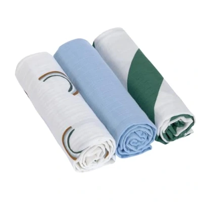 Abbildung von LÄSSIG Baby Puckdecke Spuckdecke Pucktuch Mulltuch 3er Set Baumwolle 85 x cm/Swaddle &amp; Burp Blanket L Happy Rascals Blue