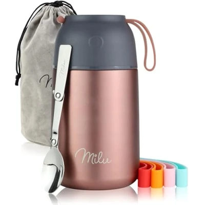 Abbildung von Milu® Thermobehälter für Essen I 650ml Edelstahl Warmhaltebehälter mit Löffel, Thermobecher Essen, Thermo Lunchbox Kinder, Erwachsene, Thermobox Suppen, Babybrei, Speisebehälter Rosegold,