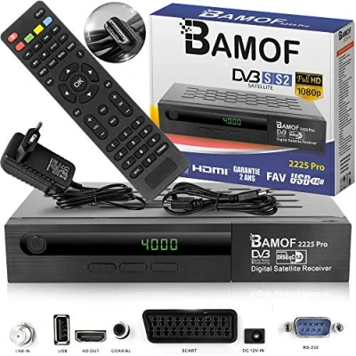 Abbildung von Bamof 2225 PRO Sat Receiver Digitaler Satelliten (HDTV, DVB S/DVB S2, HDMI, SCART, 2X USB, Full HD 1080p) [Vorprogrammiert für Astra, Hotbird und Türksat] + HDMI Kabel