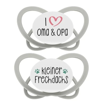 Abbildung von NIP Butterfly: Haut &amp; zahnfreundlicher Schnuller, flacher Sauger, weich flexibel, Scheibe extra leicht luftdurchlässig, BPA frei, nachhaltig, mit Box, 5 18 Monate, Oma&amp;Opa/Frechdachs