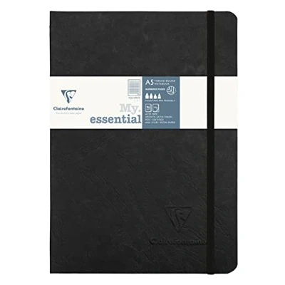 Abbildung von Clairefontaine 793421C Notizbuch AgeBag My Essentials, DIN A5, 14,8 x 21 cm, 96 Blatt, kariert, nummeriert, 90g, 1 Stück, schwarz