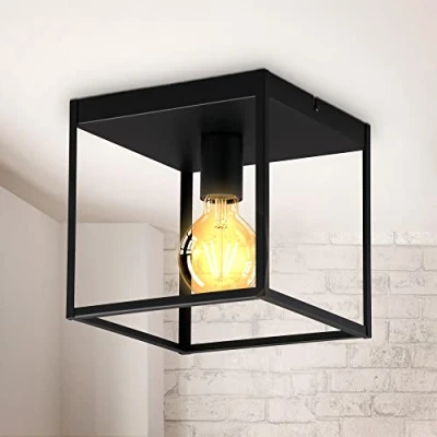 Abbildung von B.K.Licht Deckenlampe mit E27 Fassung, max. 60 Watt, Vintage, Deckenleuchte, Lampe, Wohnzimmerlampe, Schlafzimmerlampe, Küchenlampe, Retro, Deckenstrahler, Wandlampe, 22x22x22 cm, Schwarz