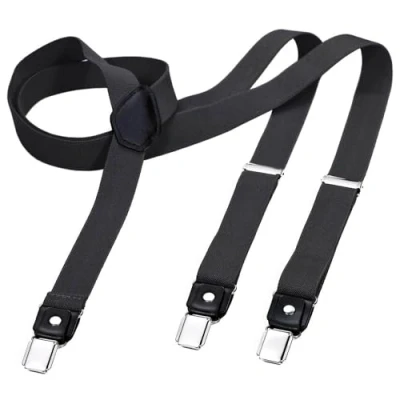 Abbildung von DonDon Hosenträger für Herren schmal 2,5 cm mit 3 extra starken Clips in Y Form elastisch und längenverstellbar, gestreift Grau Weiß