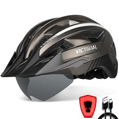 Abbildung von VICTGOAL Fahrradhelm Herren Damen MTB Helm mit Abnehmbarer Magnetische Schutzbrille Visier Atmungsaktiv 21 Belüftungskanäle Radhelm Einstellbare Fahrradhelme (M: 54 58cm, Ti)