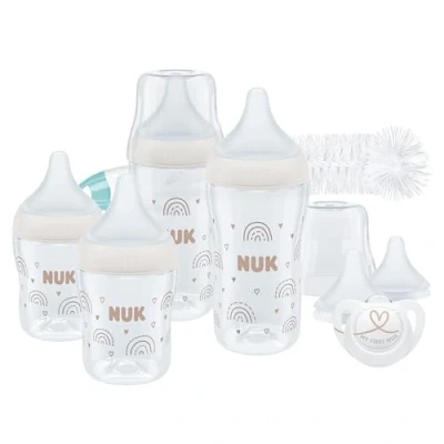 Abbildung von NUK Perfect Match Start Babyflaschenset Ab 0 Monate Passt sich dem Baby an 4 Anti Kolik Babyflaschen, Schnuller, Flaschenbürste und mehr BPA frei 9 Stück