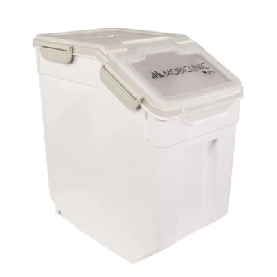 Abbildung von Mobiclinic® Pets, Futterbehälter, für Haustiere, FeedPet, Fassungsvermögen 20L, hermetischer Verschluss, 23x25,5x36,5cm, inkl. Schaufel und Messbecher, mit Rädern, Klarsichtfenster