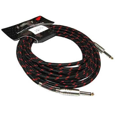 Abbildung von MSA 6M INSTRUMENTENKABEL GITARREN KABEL GOLDTIP SCHWARZ ROT 6.3 TWEED STOFF