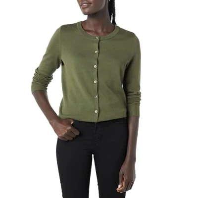 Abbildung von Amazon Essentials Damen Leichte Rundhalsstrickjacke (Erhältlich In Übergröße), Olivgrün, XXL