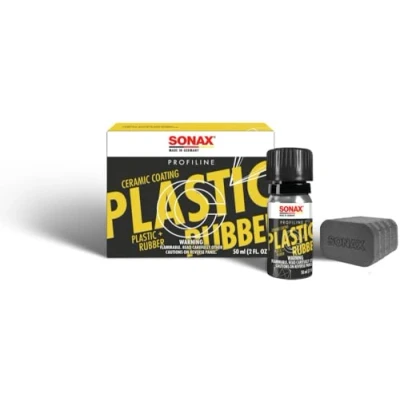 Abbildung von SONAX PROFILINE CeramicCoating CC Plastic+Rubber (50 ml) zum Auffrischen und Schützen von unlackierten Kunststoffteilen im Außenbereich Art Nr. 02410000