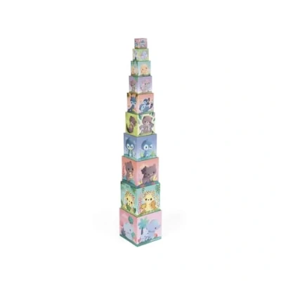 Abbildung von Janod Quadratische Pyramide Niedliche Tiere Baby und Kleinkindspielzeug Spielzeug zum Stapeln Stecken Erlernen der Größen Zahlenbegriffe Ab 1 Jahr, J02652