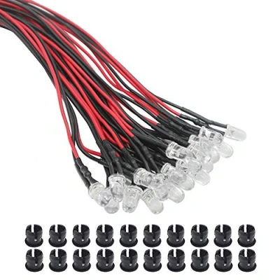 Abbildung von KeeYees 20Pcs 3mm LEDs mit 20cm Kabel DC 12V LED Fertig Verkabelt + Montageringe Plastik (Rot)