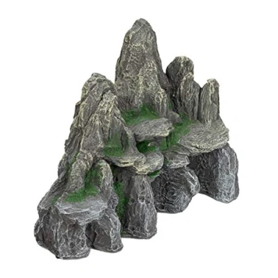 Abbildung von Relaxdays Aquarium Deko, Fels mit Höhlen, Einrichtung Zubehör für u. Terrarium, stehend, 21 cm hoch, grau grün