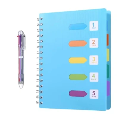 Abbildung von Kesote Notizbuch Register A5 Ringbuch Liniert Tagebuch Notizblock Spiralblock mit Stift in 6 Farbe (240 Seiten, Blau)