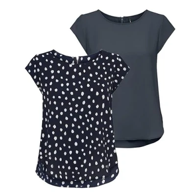 Abbildung von ONLY Damen ONLVIC S/S Solid 2 Pack Top, Kurzarm, Ombre Blue/Night Sky; Big Karo, 34