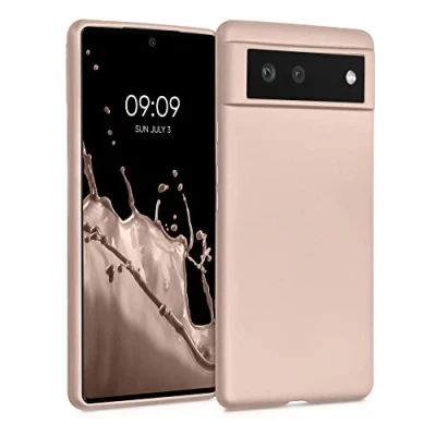 Abbildung von kwmobile Case kompatibel mit Google Pixel 6 Hülle Schutzhülle aus Silikon metallisch schimmernd Handyhülle Metallic Rosegold