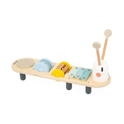 Abbildung von Janod Sweet Cocoon Musikbank Raupe 5 Musikaktivitäten für Kinder Musikalische Früherziehung Spielzeug aus FSC Holz Ab 12 Monaten, J04058