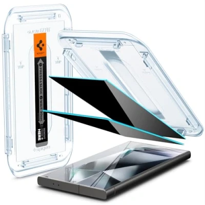 Abbildung von Spigen Glas.tR EZ Fit Sichtschutz Schutzfolie kompatibel mit Samsung Galaxy S24 Ultra, 2 Stück, Privacy Schutz, Kratzfest, 9H Härte Folie