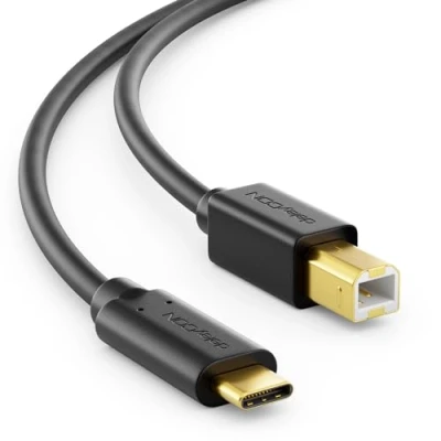 Abbildung von deleyCON 1m USB 2.0 Kabel Stecker Typ C auf B Datenkabel Druckerkabel Kompatibel mit Apple Huawei Samsung Dell Lenovo iMac PC Laptop Computer Drucker Externe Festplatte Scanner Schwarz