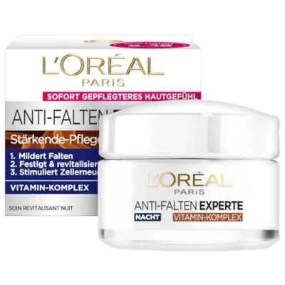 Abbildung von L&#039;Oréal Paris Nachtpflege für das Gesicht, Anti Aging Nachtcreme zur Minderung von Falten, Vitamin B3 und E, Festigt revitalisiert die Haut, Falten Experte, 1 x 50 ml
