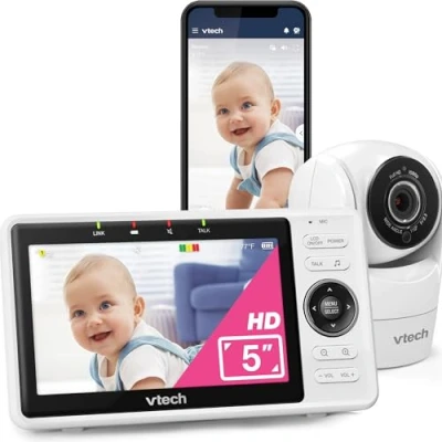 Abbildung von VTECH VM901 1W WLAN Babyphone mit Kamera, Intelligente Babyfone 5 Zoll HD Display, 1080p neig/Schwenk Kamera und APP, 120 Weitwinkelansicht, Funktioniert iOS, Android