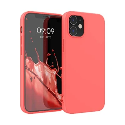 Abbildung von kwmobile Hülle kompatibel mit Apple iPhone 12 / Pro weiches TPU Silikon Case Cover geeignet für kabelloses Laden Leuchtende Koralle