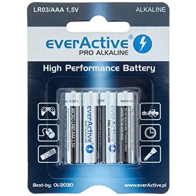 Abbildung von everActive AAA Batterien 48er Pack, Pro Alkaline, Micro LR03 R03 1.5V, höchster Leistung, 10 Jahre Haltbarkeit, 48 Stück im Blister verpackt
