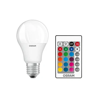 Abbildung von OSRAM STAR+ RGBW LED Lampe mit E27 Sockel, RGB Farben per Fernbedienung änderbar, 9W, klassische Birnenform, Ersatz für 60W Glühbirne, matt, Retrofit lamps with remote control, Doppelpack