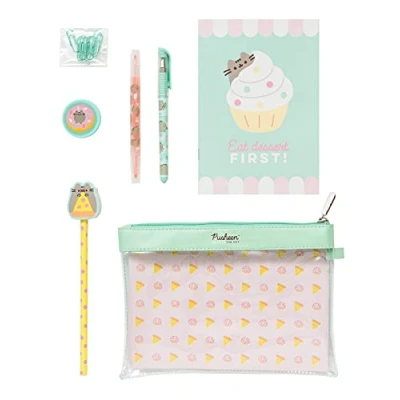 Abbildung von Grupo Erik Super Schreibwaren Set Pusheen Foodie Stiften und Bleistift mit Radiergummi Topper Federmäppchen Groß Büroklammern Spitzer Notizzettel, SSGP001