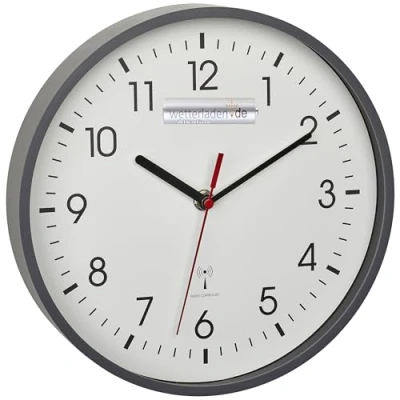 Abbildung von TFA Dostmann Analoge Funk Wanduhr, 60.3550.04, höchste Genauigkeit, modern, analog, Glasabdeckung, für Büro, zu Hause, Geschenk, 245 x 42 mm, Mint