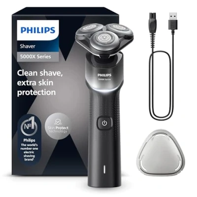 Abbildung von Philips Shaver Series 5000X Elektrorasierer für Nass und Trockenrasur, Skin Protect Technologie, flexibler 360 Grad Scherkopf, Aufladen in 1 Std./5 Min Schnellladung (Modell X5004/00)