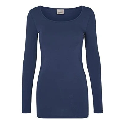 Abbildung von VERO MODA Damen Vmmaxi My Soft Long U neck Noos&#039; Langarmshirt, Blau (Black Iris), M EU