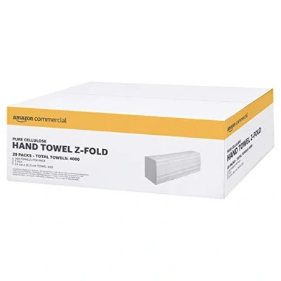 Abbildung von AmazonCommercial Z Falt Papierhandtücher, 2 lagig Reines Zellulose, 4000 Blätter (200 Blätter, 20 er Pack), Blattgröße: 24 cm x 20,3