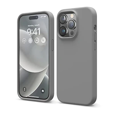 Abbildung von elago Schutzhülle für iPhone 14 Pro, Flüssigsilikon, Ganzkörper Schutzhülle, stoßfest, schlanke Handyhülle, kratzfestes weiches Mikrofaserfutter, 6,1 Zoll (15,5 cm), Dunkelgrau