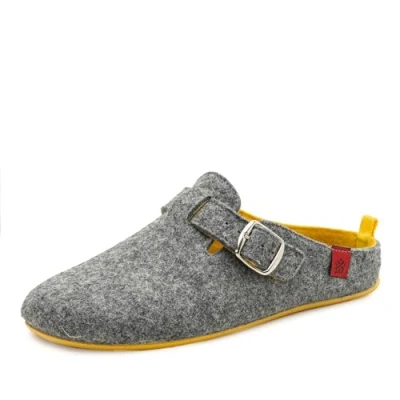 Abbildung von Andrés Machado Hausschuhe für Herren Sommer VAL Unisex Slipper Wolle und Filz rutschfeste Gummisohle herausnehmbares Fußbett Grau Gelb EU 48