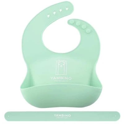 Abbildung von YAMBINO 1er Set Babylätzchen mit Haltegurt 30x22cm BPA frei weiches Lätzchen Silikon Auffangschale Kleckerfrei Essen Wasserdicht einfache Reinigung, spülmaschinenfest (Grün)