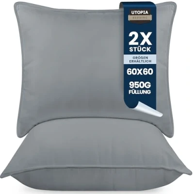 Abbildung von Utopia Bedding KopfKissen (2er Set), 60 x cm Schlafkissen, Atmungsaktiv et Weich Kissen (Grau)