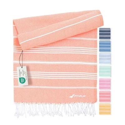 Abbildung von Fit Flip Hamamtuch aus 100% recycelter Baumwolle nachhaltig und natürlich Saunatuch, Strandtuch, Duschtuch, Badetuch, Yogatuch Peach 100x200cm Sultan