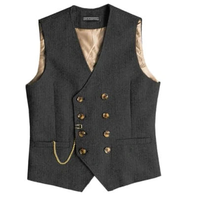 Abbildung von Solovedress Mens Vintage Wolle Anzugweste Regular Fit Weste Anzug für Hochzeit Groomsmen(Black,L)