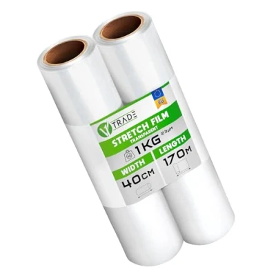 Abbildung von V1 Trade 2x Stretchfolie Transparent Folie für Möbel Hand Umzugfolie 170m x 40 cm Stretchfolienrolle Transparentfolie 23my Verpackungsfolie auf Rolle Wickelfolie Umzugsfolie Dehnung 250%