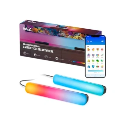 Abbildung von WiZ Gradient Light Bars RGBIC zeigt mehrere Farben auf einmal an Einfache Einrichtung, verbindet sich mit Wi Fi Steuerung App/Sprache, funktioniert Google Home, Alexa und HomeKit, 2er Pack