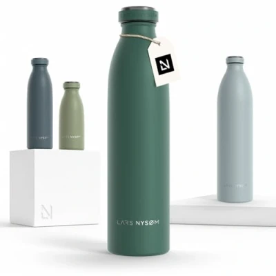 Abbildung von LARS NYSØM Edelstahl Trinkflasche 350ml, 500ml, 750ml, 1L, 1 5 liter Thermosflasche Kohlensäure geeignet Auslaufsichere Wasserflasche für Sport, Outdoor, Schule (Pine Green, 750ml)