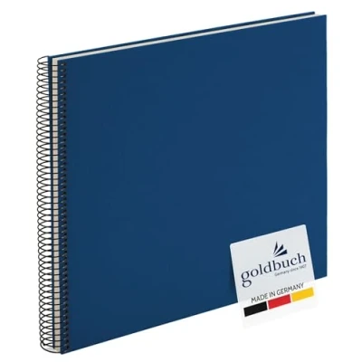 Abbildung von goldbuch 25376 Spiralalbum Bella Vista, Foto Album 35 x 30 cm, Fotoalbum mit 40 weiße Seiten, Erinnerungsalbum aus Leinen, Fotobuch für Bilder und Fotos zum Einkleben, Blau