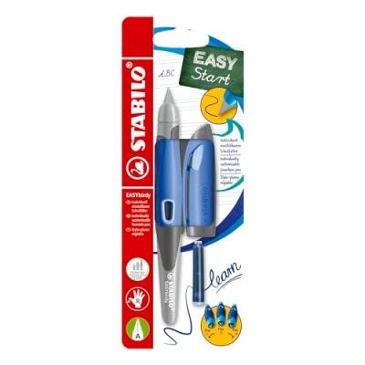 Abbildung von STABILO Schulfüller ergonomisch für Rechtshänder mit Anfänger Feder A EASYbirdy Pastel Edition in blau/hellblau inklusive Patrone und Einstellwerkzeug