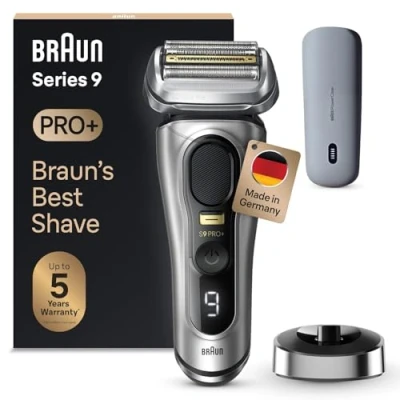 Abbildung von Braun Series 9 Pro+ Rasierer Herren Elektrisch, Elektrorasierer mit 5 Pro Rasierelementen, Langhaarschneider, Ladeetui PowerCase, 60 Min Laufzeit, Made in Germany, 9527s, Silber