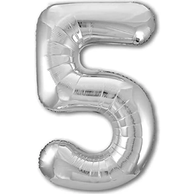 Abbildung von Luftballon 5. Geburtstag Zahl 5 Silber XXL Riesen Folienballon 100cm Geburtstagsdeko Ballon Deko zum Geburtstag. Fliegt mit Helium.