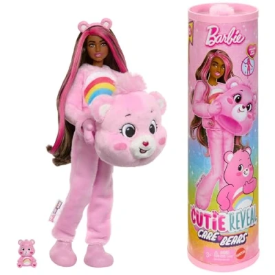 Abbildung von Barbie Puppe mit Accessoires, Glücksbärchis Reihe, Modepuppe plüschigem Hurrabärchi Kostüm und 10 Überraschungen, einschließlich Farbwechsel Mini Bärchi, JCN95