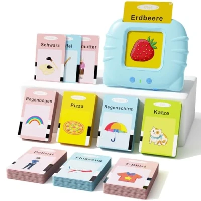 Abbildung von GUYUCOM Lernspielzeug für Kinder ab 1 2 3 4 5 6 Jahr, 112 Blätter Lernkarteikarten 224 Wörter hörbar, Vorschule Geschenk Spielzeug Mädchen Jungen (Blau)